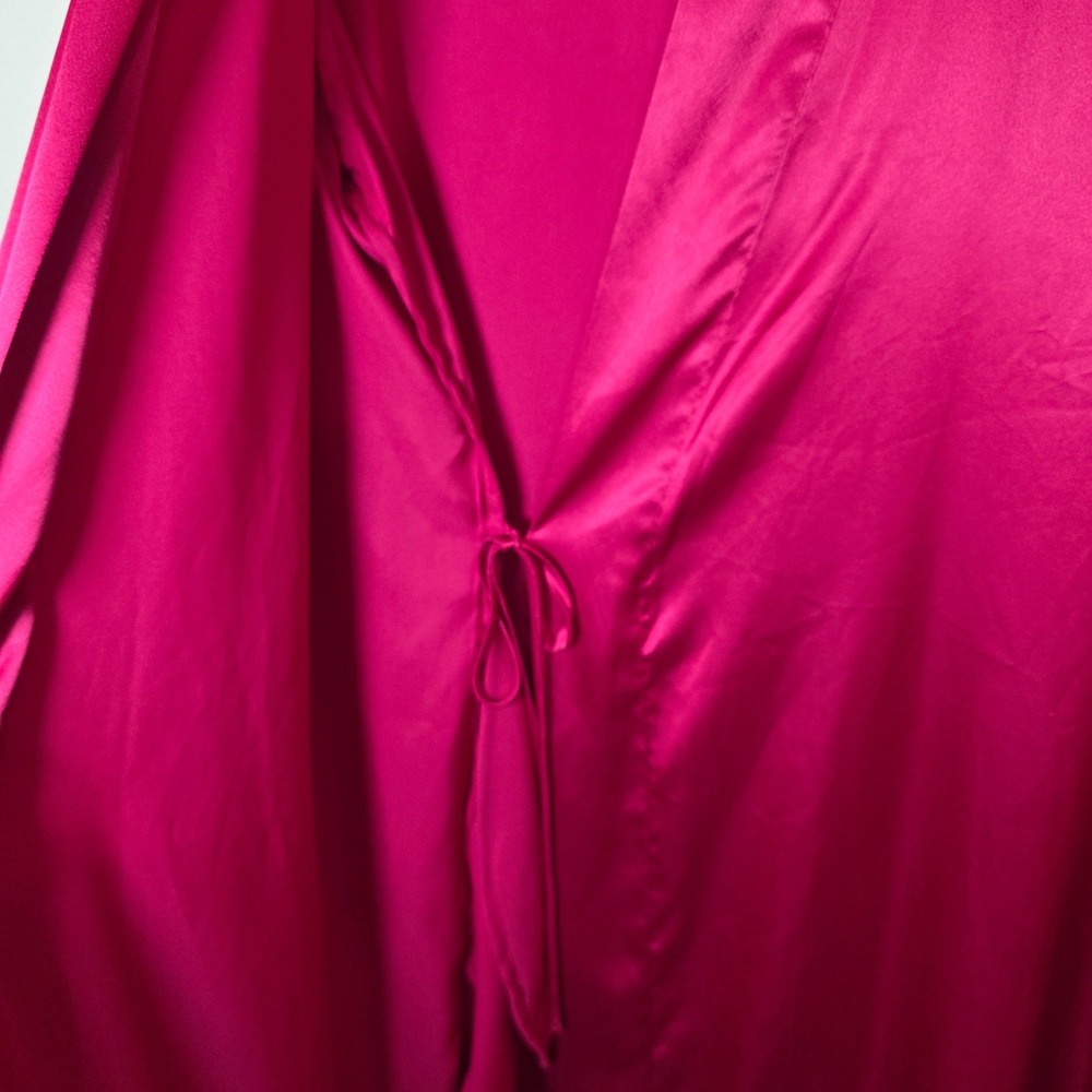 Victoria Secret Fuchsia Pink Satin Maxi Robe Long Sleeve M/L kimono lounge READ - Picture 5 of 7